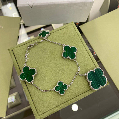 ¡®Glow Jewelry¡¯CLOVER 5 MOTIFS SIVLER MALACHITE BRACELET