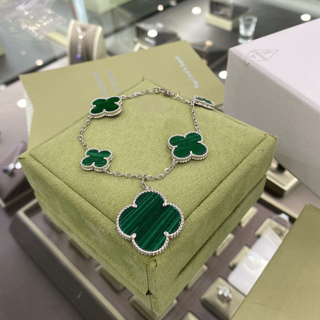 ¡®Glow Jewelry¡¯CLOVER 5 MOTIFS SIVLER MALACHITE BRACELET