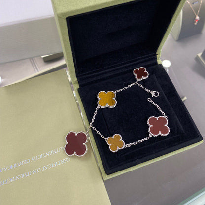 [Glow Jewelry]CLOVER 5 MOTIFS SIVLER CARNELIAN TIGER EYE BRACELET