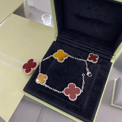 ¡®Glow Jewelry¡¯CLOVER 5 MOTIFS SIVLER CARNELIAN TIGER EYE BRACELET