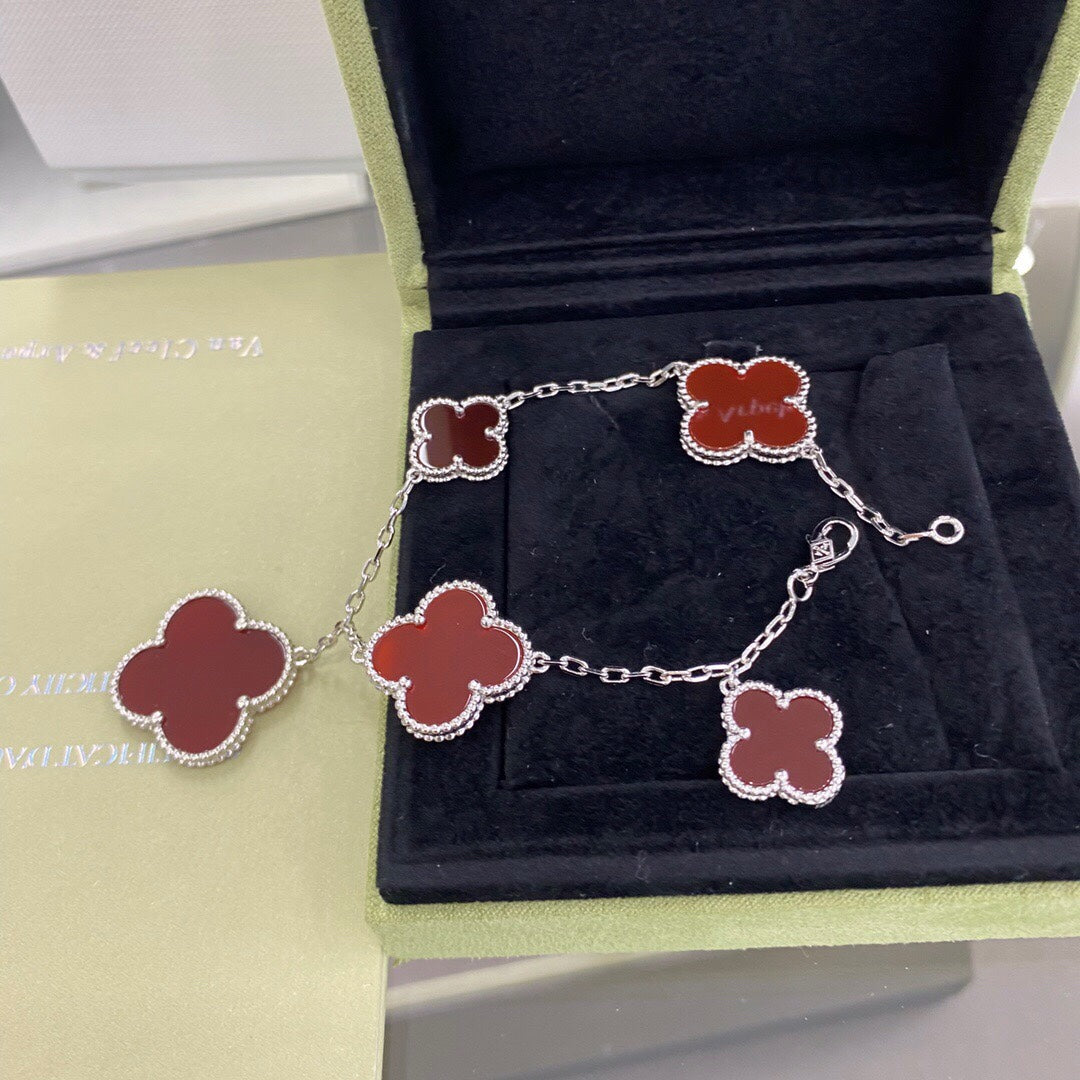 ¡®Glow Jewelry¡¯CLOVER 5 MOTIFS SIVLER CARNELIAN BRACELET