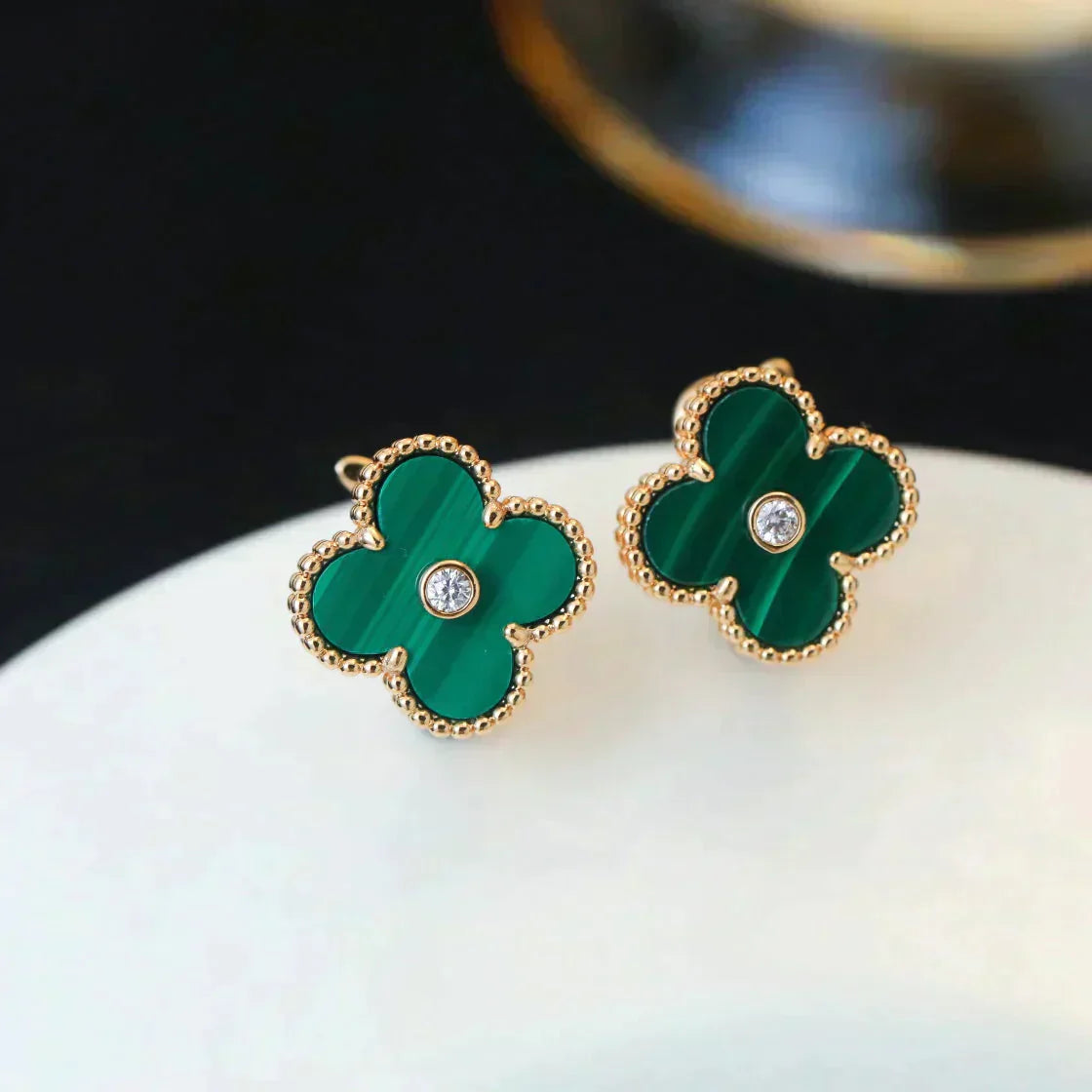 ¡®Glow Jewelry¡¯CLOVER MEDIUM 1 MOTIFS MALACHITE DIAMOND EARRINGS