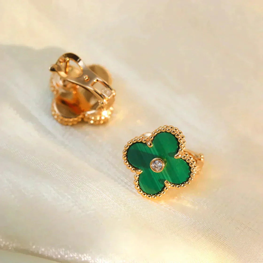 ¡®Glow Jewelry¡¯CLOVER MEDIUM 1 MOTIFS MALACHITE DIAMOND EARRINGS