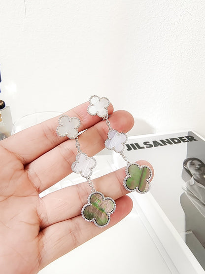 [Glow Jewelry]CLOVER 3 MOTIFS CHALCEDONY DARK MOP SILVER EARRINGS