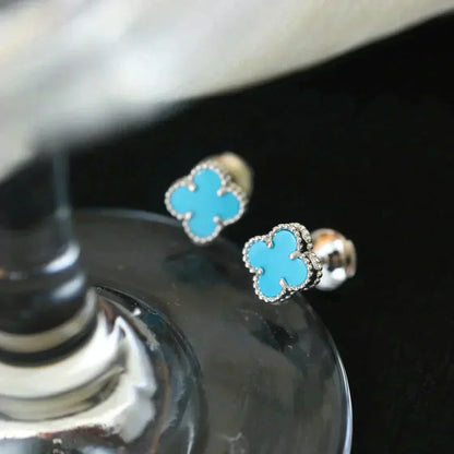[Glow Jewelry]CLOVER MINI 9.5MM ONYX STUD EARRINGS SILVER
