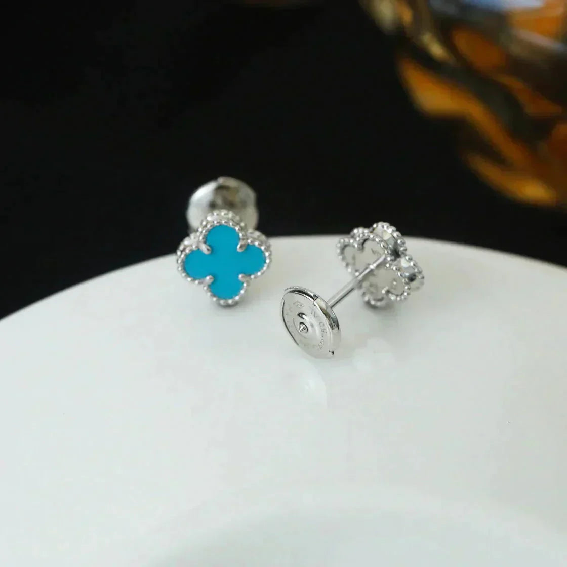 ¡®Glow Jewelry¡¯CLOVER MINI 9.5MM ONYX STUD EARRINGS SILVER