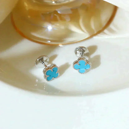[Glow Jewelry]CLOVER MINI 9.5MM ONYX STUD EARRINGS SILVER