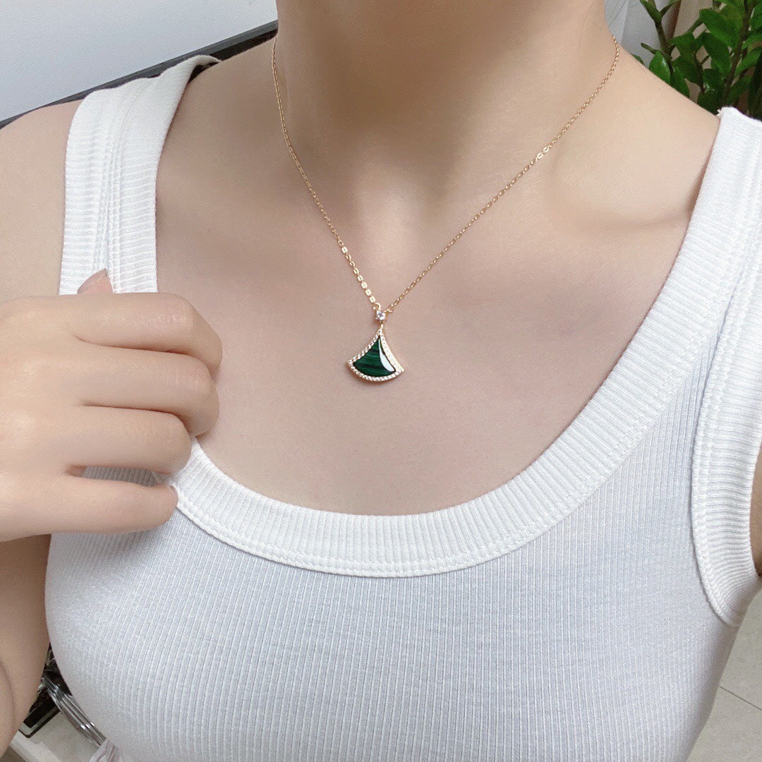 [Glow Jewelry]DREAM MALACHITE DIAMOND PAVED PINK GOLD NECKLACE