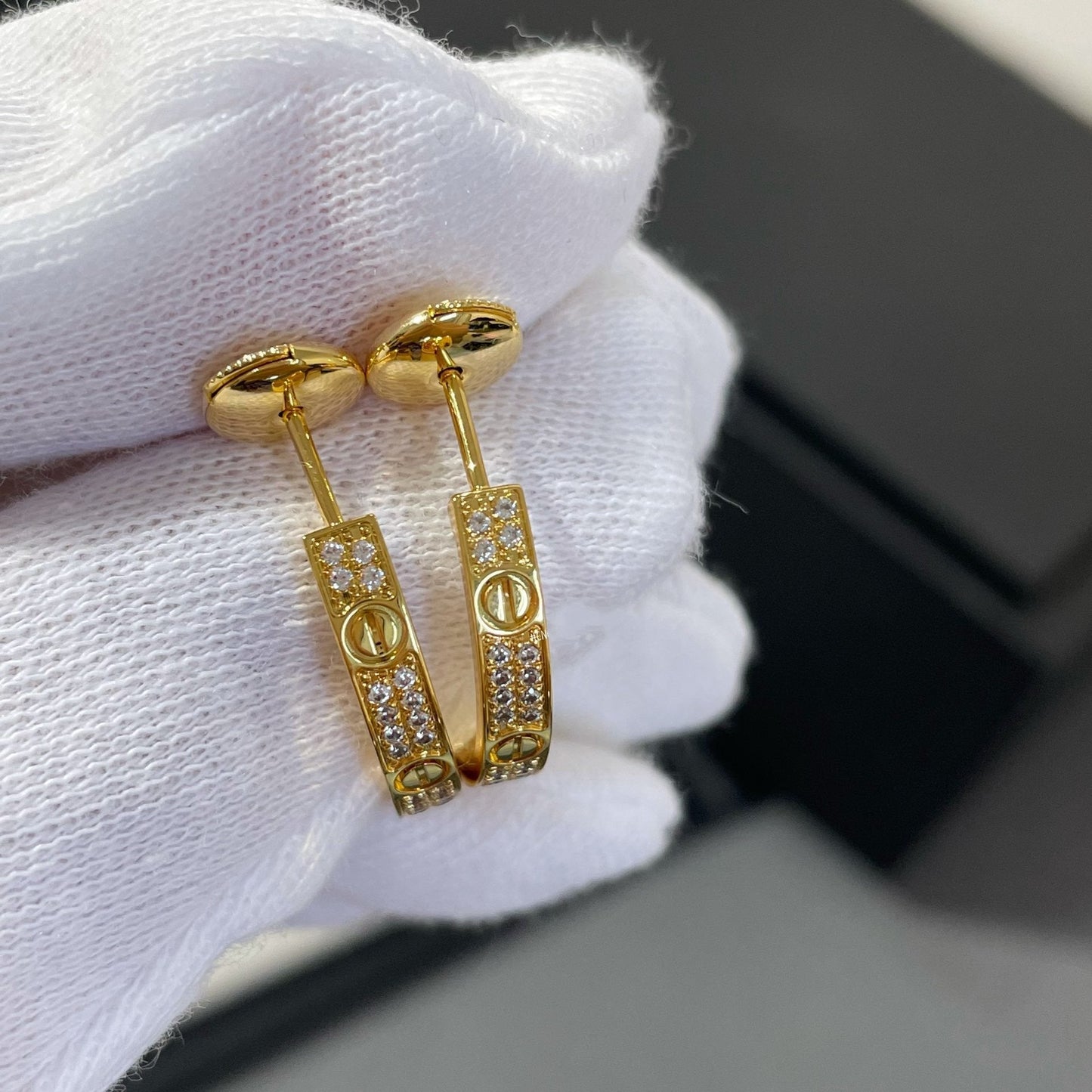 [Glow Jewelry]LOVE DIAMOND GOLD HOOP EARRINGS