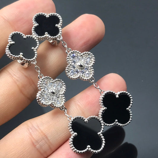 ¡®Glow Jewelry¡¯CLOVER 3 MOTIF DIAMOND ONYX SILVER EARRINGS