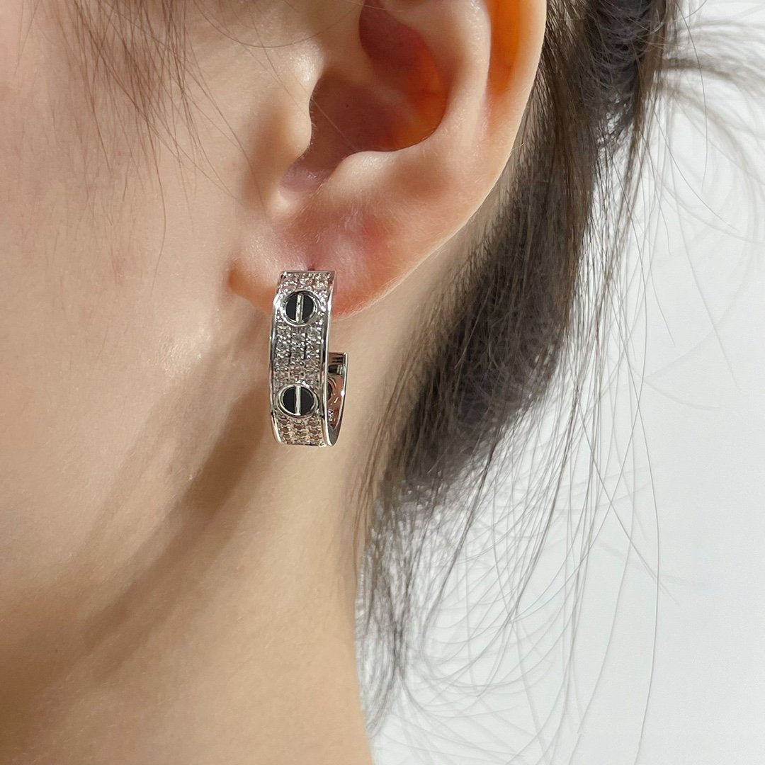 ¡®Glow Jewelry¡¯LOVE CERAMIC DIAMOND PAVED SILVER EARRINGS