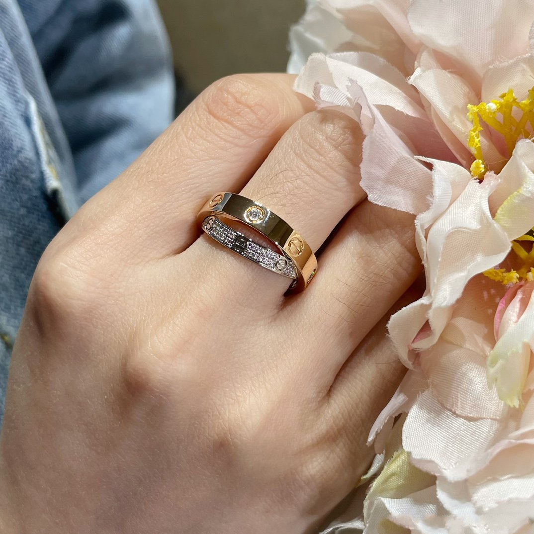 ¡®Glow Jewelry¡¯LOVE PINK GOLD SILVER DIAMOND DOUBLE RING