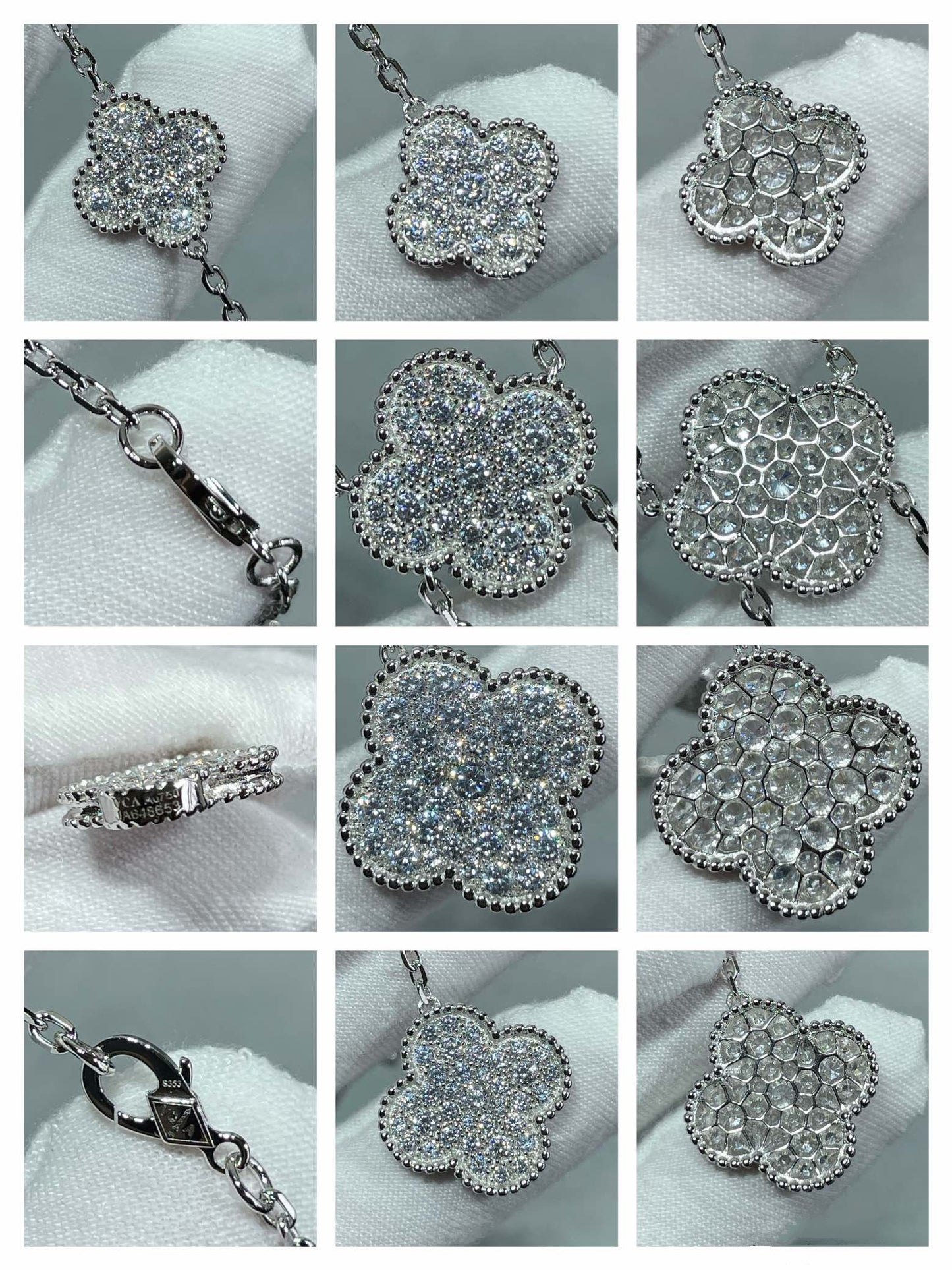 [Glow Jewelry]CLOVER 6 MOTIF DIAMOND PAVED NECKLACE