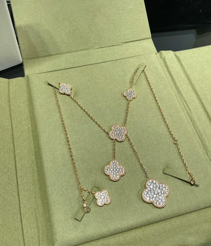 [Glow Jewelry]CLOVER 6 MOTIF DIAMOND PAVED NECKLACE