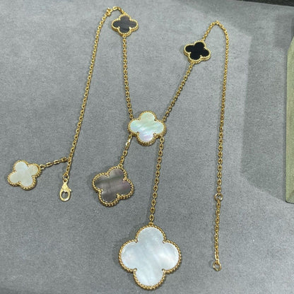 ¡®Glow Jewelry¡¯CLOVER 6 MOTIF MOP ONYX GOLD NECKLACE