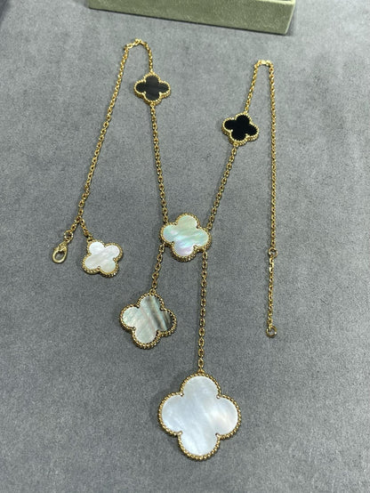 ¡®Glow Jewelry¡¯CLOVER 6 MOTIF MOP ONYX GOLD NECKLACE