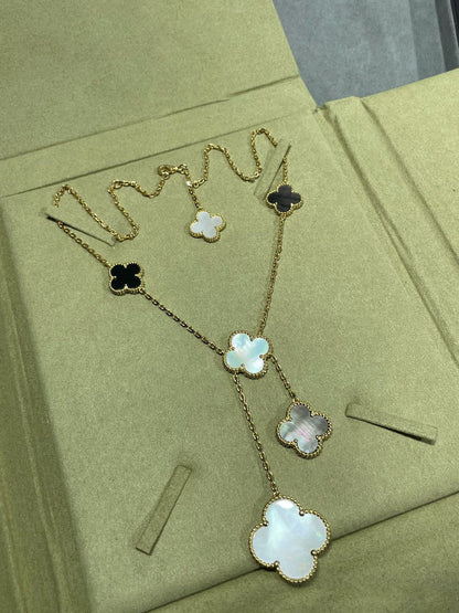 ¡®Glow Jewelry¡¯CLOVER 6 MOTIF MOP ONYX GOLD NECKLACE