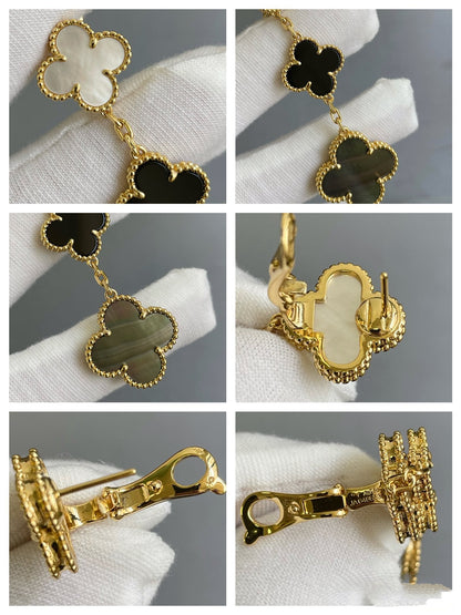 [Glow Jewelry]CLOVER 3 MOTIF MOP ONYX DARK MOP PINK GOLD EARRINGS