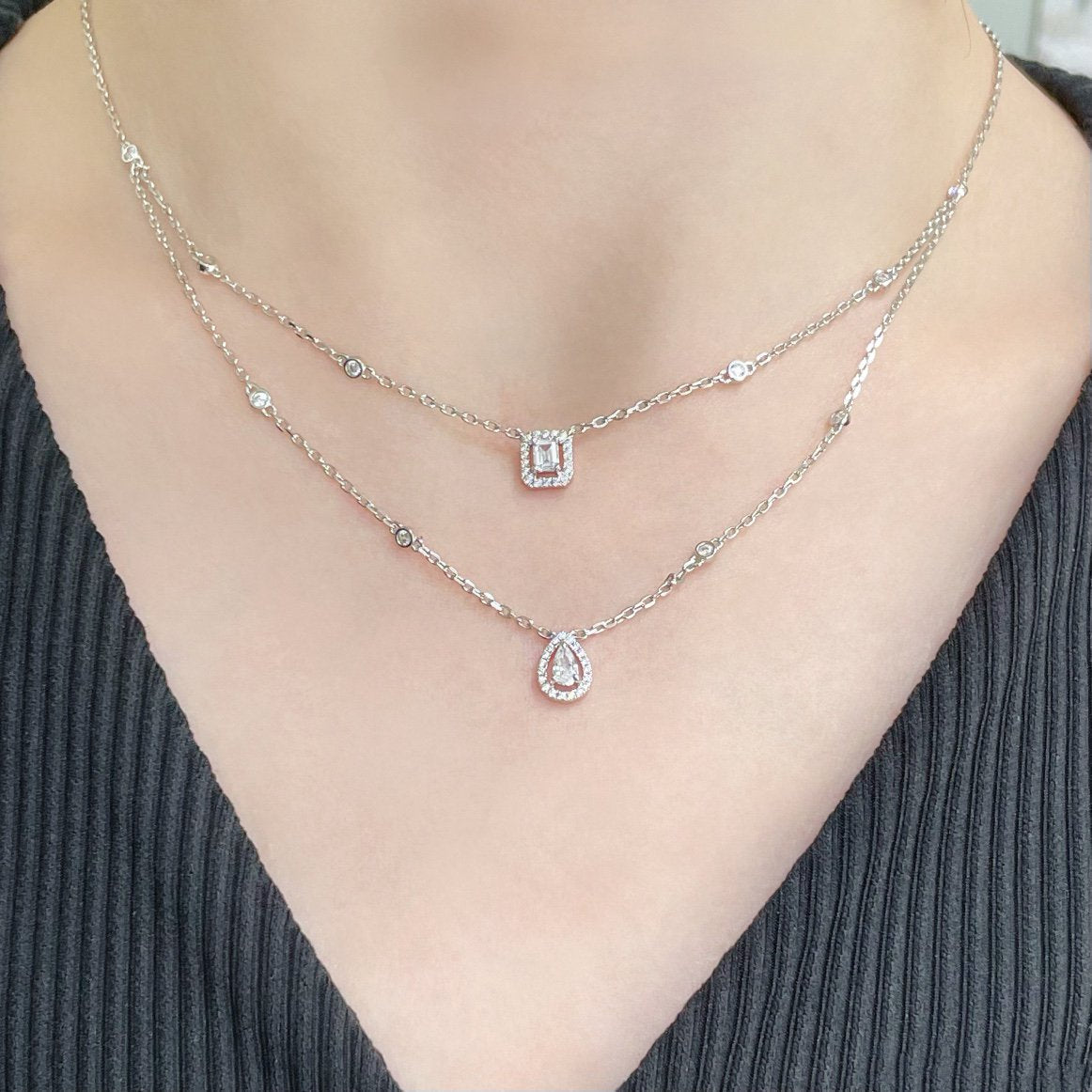 [Glow Jewelry]MY TWIN 2 ROW DIAMOND NECKLACE