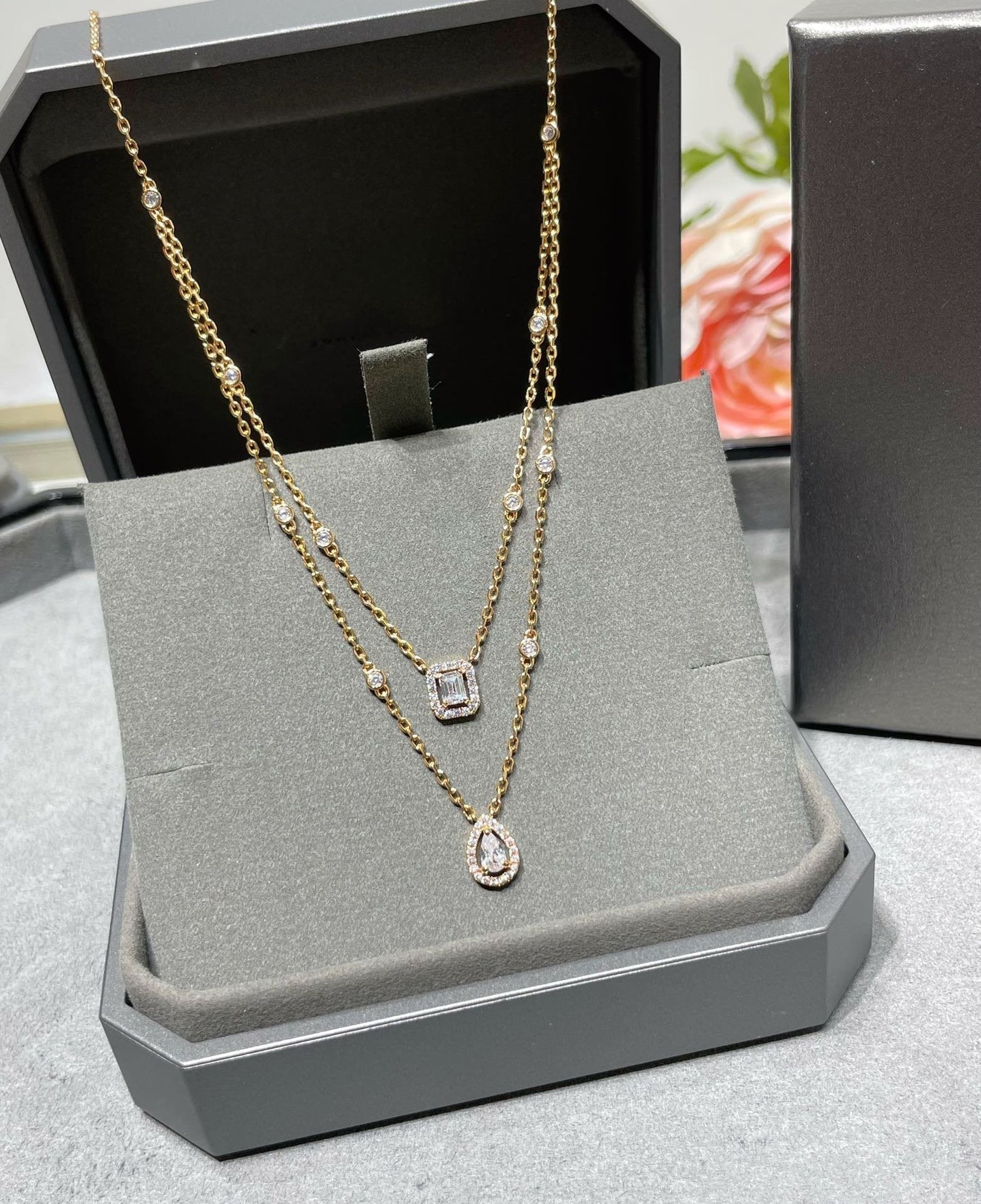 [Glow Jewelry]MY TWIN 2 ROW DIAMOND NECKLACE