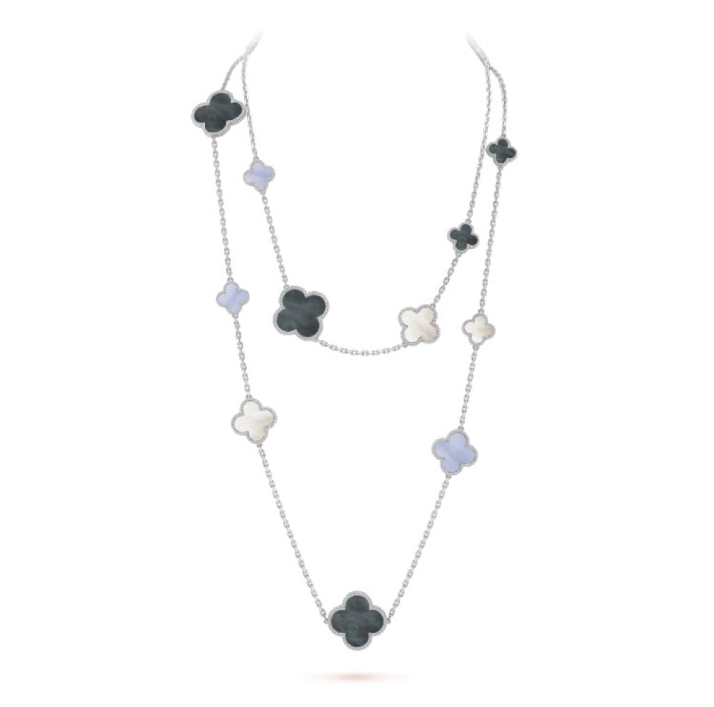 ¡®Glow Jewelry¡¯CLOVER 16 MOTIF CHALCEDONY MOP SILVER NECKLACE