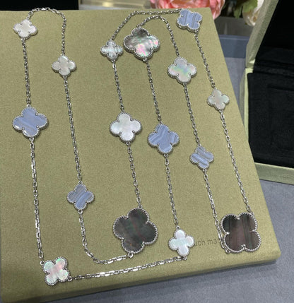 ¡®Glow Jewelry¡¯CLOVER 16 MOTIF CHALCEDONY MOP SILVER NECKLACE