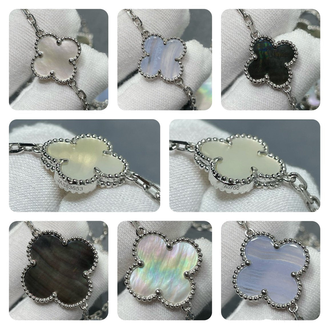 ¡®Glow Jewelry¡¯CLOVER 16 MOTIF CHALCEDONY MOP SILVER NECKLACE