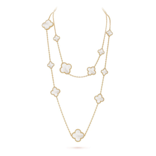 ¡®Glow Jewelry¡¯CLOVER 16 MOTIF WHITE MOP GOLD NECKLACE