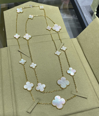 ¡®Glow Jewelry¡¯CLOVER 16 MOTIF WHITE MOP GOLD NECKLACE