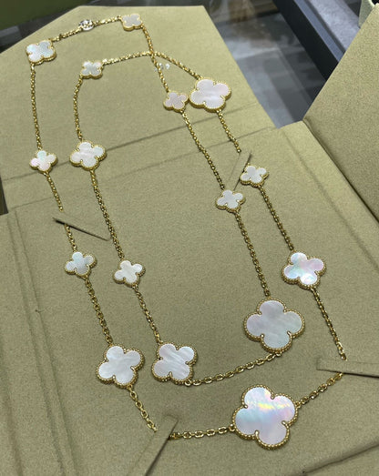 ¡®Glow Jewelry¡¯CLOVER 16 MOTIF WHITE MOP GOLD NECKLACE