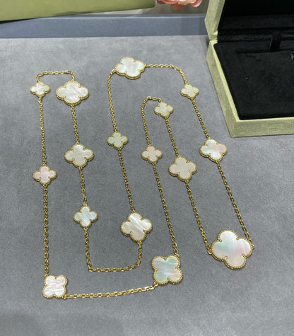 ¡®Glow Jewelry¡¯CLOVER 16 MOTIF WHITE MOP GOLD NECKLACE