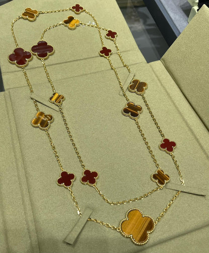 ¡®Glow Jewelry¡¯CLOVER 16 MOTIF CARNELIAN TIGER EYE ROSE GOLD NECKLACE