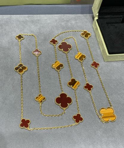 ¡®Glow Jewelry¡¯CLOVER 16 MOTIF CARNELIAN TIGER EYE ROSE GOLD NECKLACE