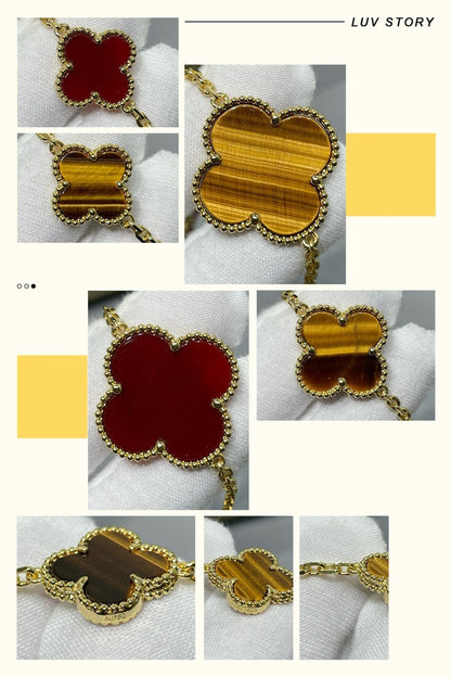 ¡®Glow Jewelry¡¯CLOVER 16 MOTIF CARNELIAN TIGER EYE ROSE GOLD NECKLACE