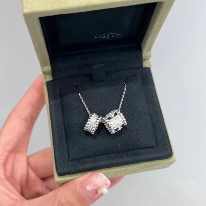 [Glow Jewelry]PERLEE DOUBLE PENDANT SILVER DIAMOND NECKLACE