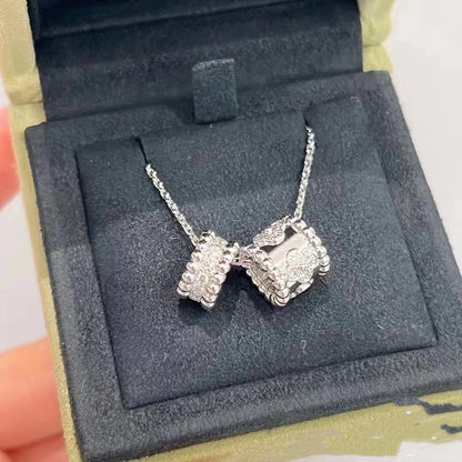 [Glow Jewelry]PERLEE DOUBLE PENDANT SILVER DIAMOND NECKLACE
