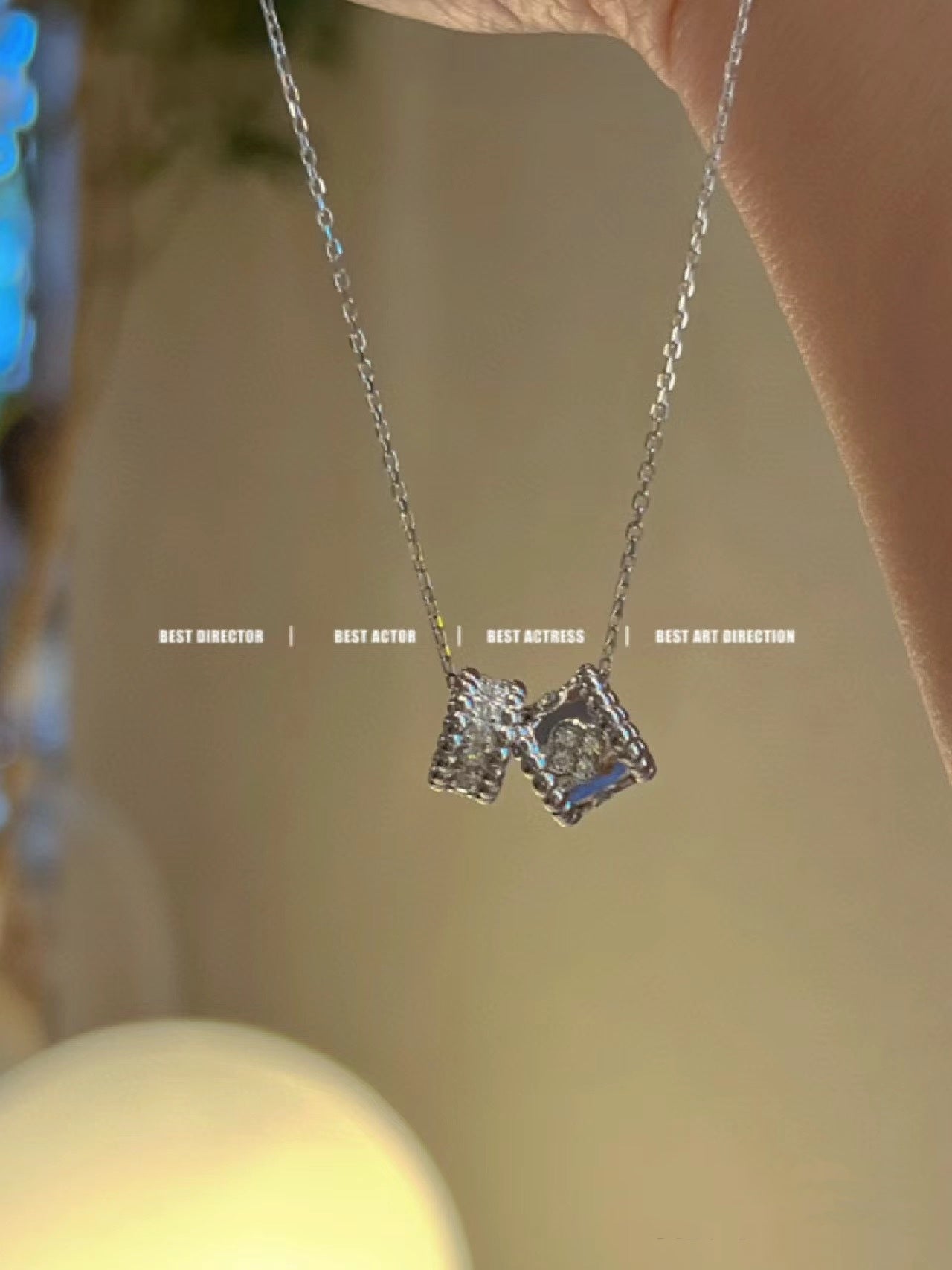 ¡®Glow Jewelry¡¯PERLEE DOUBLE PENDANT SILVER DIAMOND NECKLACE