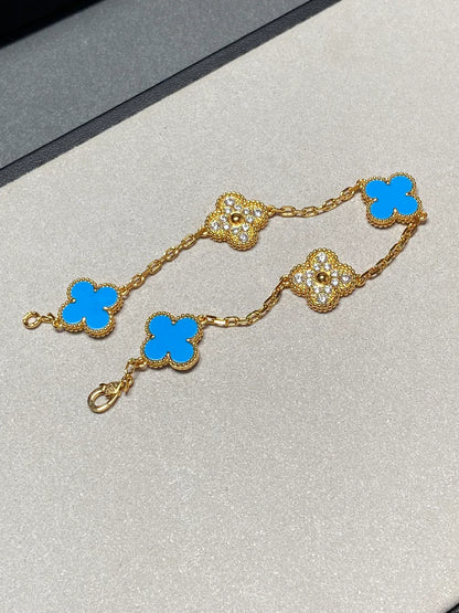 [Glow Jewelry]New CLOVER 5 MOTIF BLUE AGATE BRACELET COLLECTION
