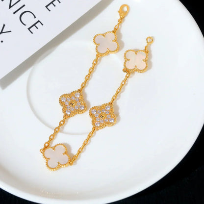 [Glow Jewelry]New CLOVER WHITE PEARL MOP 5 MOTIF BRACELET COLLECTION