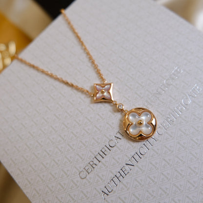 ¡®Glow Jewelry¡¯STAR AND SUN WHITE MOP 2 MOTIF PINK GOLD NECKLACE