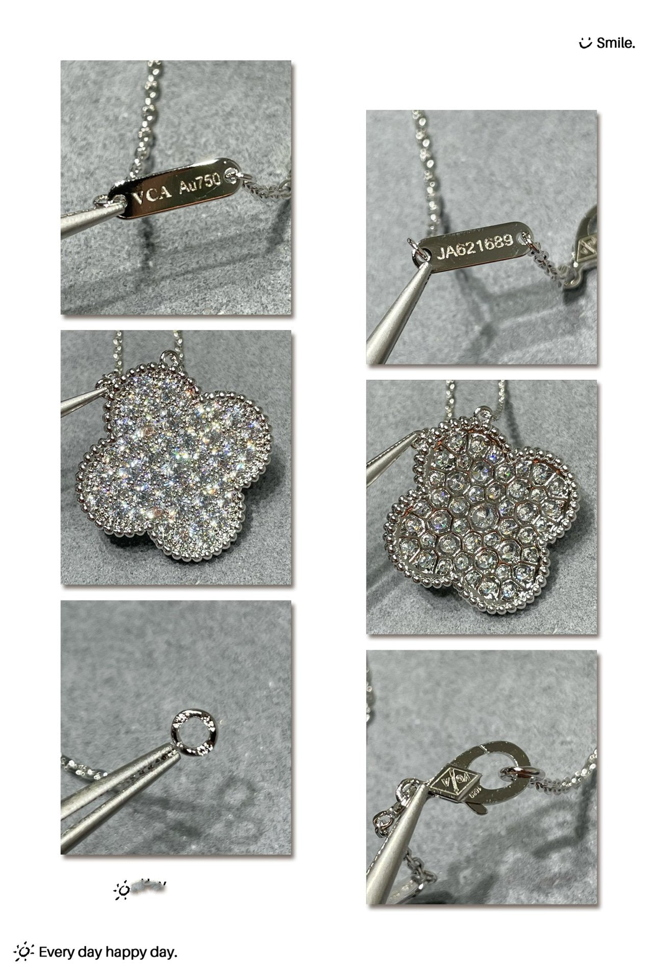 ¡®Glow Jewelry¡¯CLOVER 25MM LARGE PENDANT DIAMOND PAVED SILVER NECKLACE
