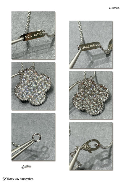 ¡®Glow Jewelry¡¯CLOVER 25MM LARGE PENDANT DIAMOND PAVED SILVER NECKLACE