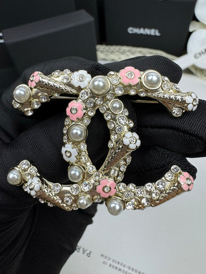 [Glow Jewelry]26C Pink-White Enamel Ice Cream Cone Double C Brooch