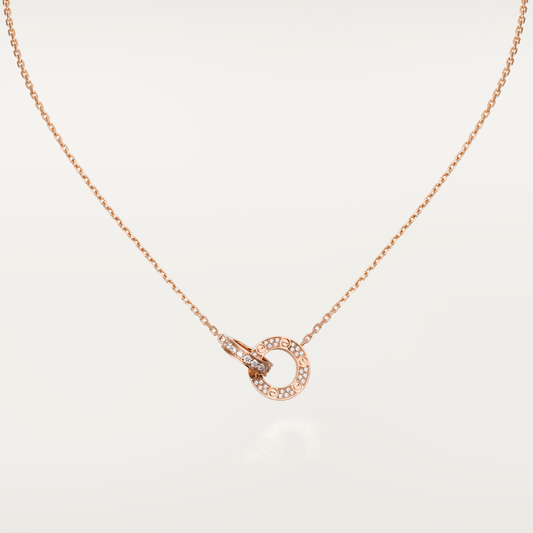 ¡®Glow Jewelry¡¯LOVE 7.6MM NECKLACE ROSE GOLD AND SILVER  FULL DIAMOND