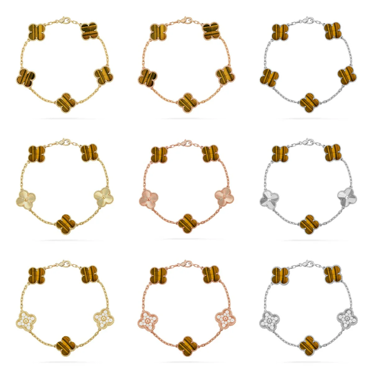 [Glow Jewelry] CLOVER 5 MOTIFS TIGER EYE BRACELET COLLECTION