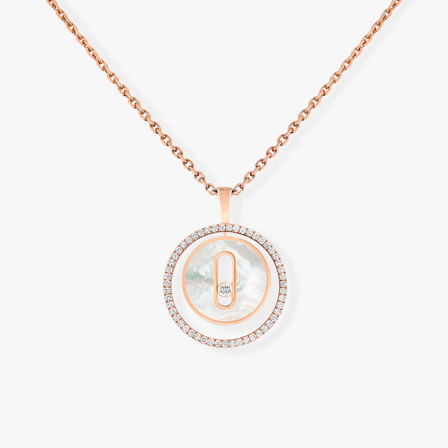 [Glow Jewelry]LUCKY MOVE 1 DIAMOND WHITE MOTHER OF PEARL PINK GOLD DIAMOND NECKLACE