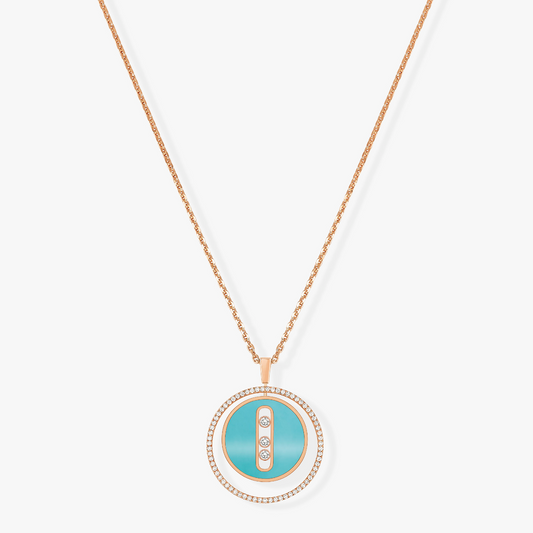 [Glow Jewelry]LUCKY MOVE 3 DIAMONDS TURQUOISE PINK GOLD DIAMOND NECKLACE