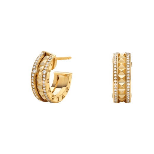 [Glow Jewelry]ZERO 1 ROCK GOLD EARRINGS WITH STUDDED SPIRAL AND PAVED DIAMONDS