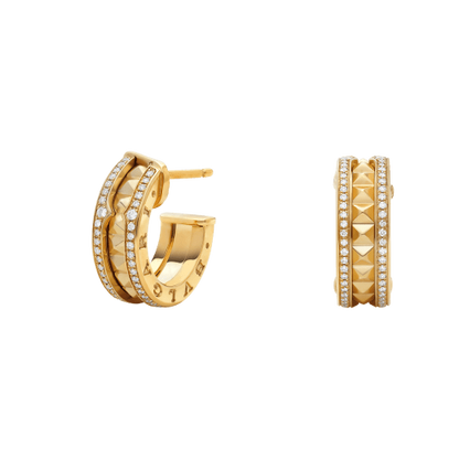 [Glow Jewelry]ZERO 1 ROCK GOLD EARRINGS WITH STUDDED SPIRAL AND PAVED DIAMONDS