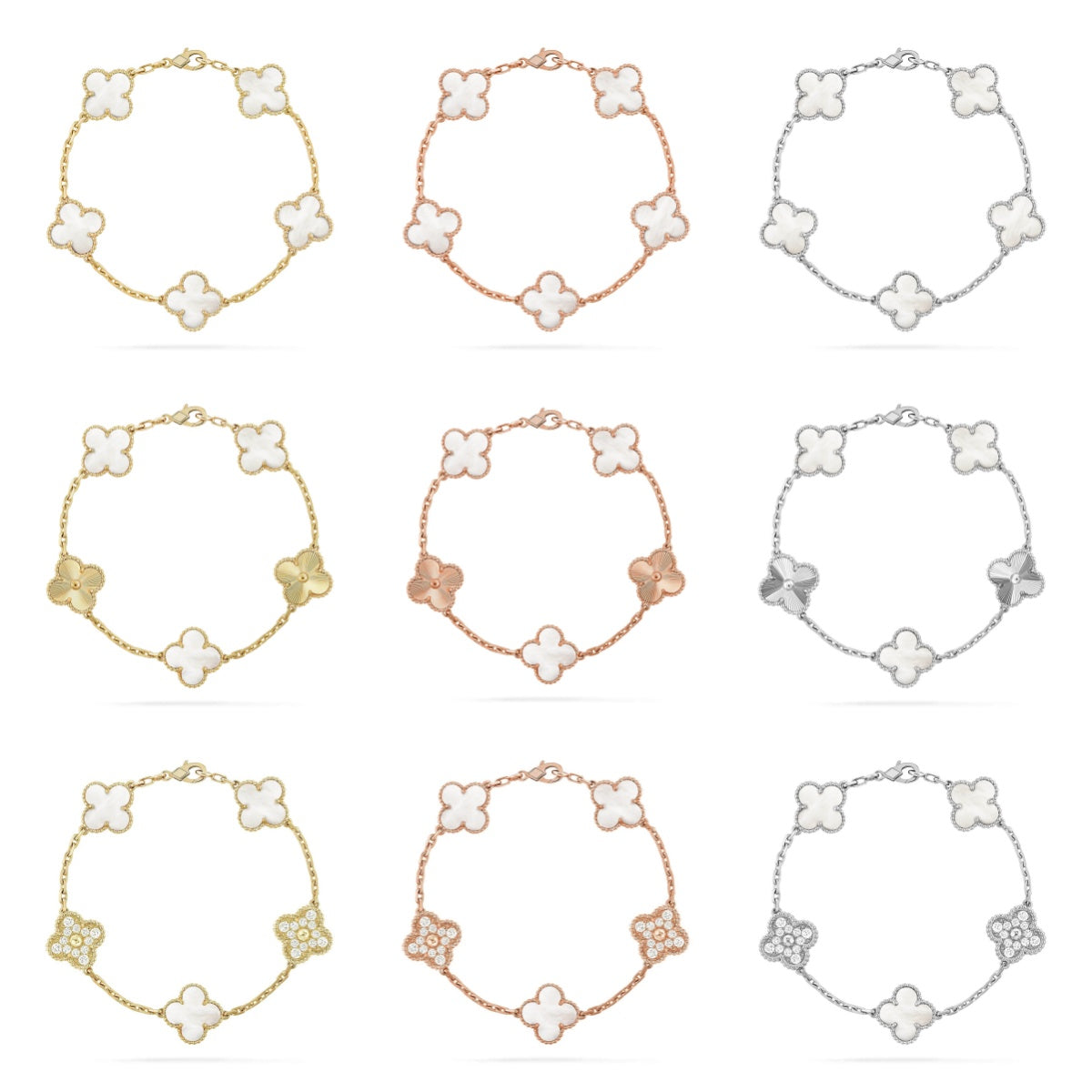 [Glow Jewelry]New CLOVER WHITE PEARL MOP 5 MOTIF BRACELET COLLECTION